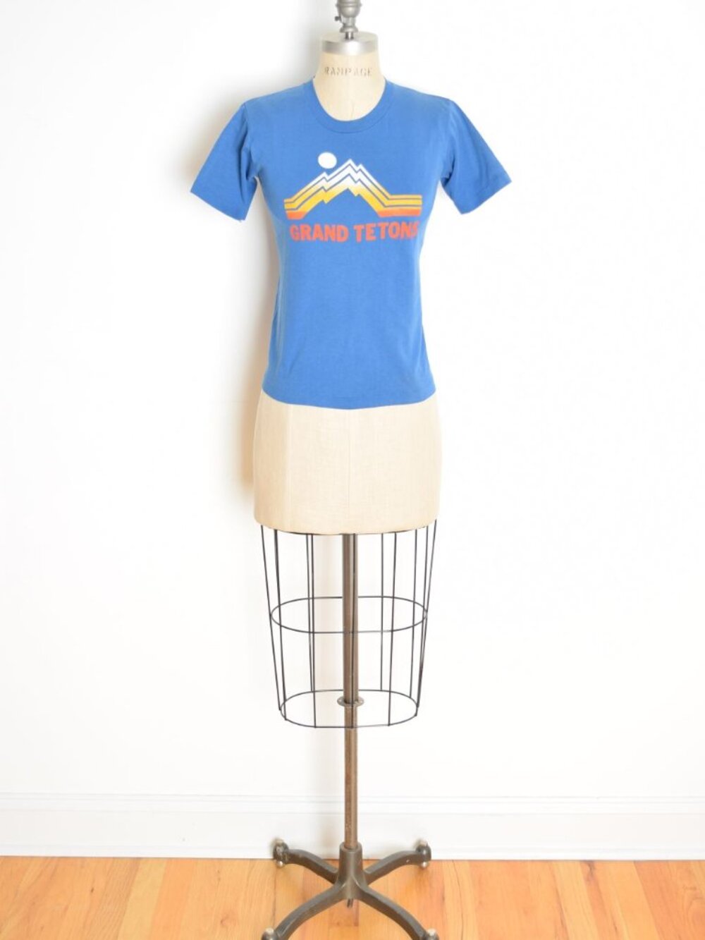 vintage 70s baby tee Grand Tetons thin blue mountain screen print top shirt XS